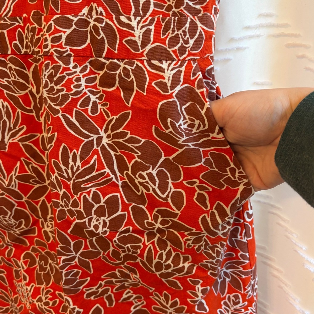 Kate Spade Saturday Orange Floral Cotton Linen Cutout Back Pocket Dress Size 2 - Picture 5 of 8